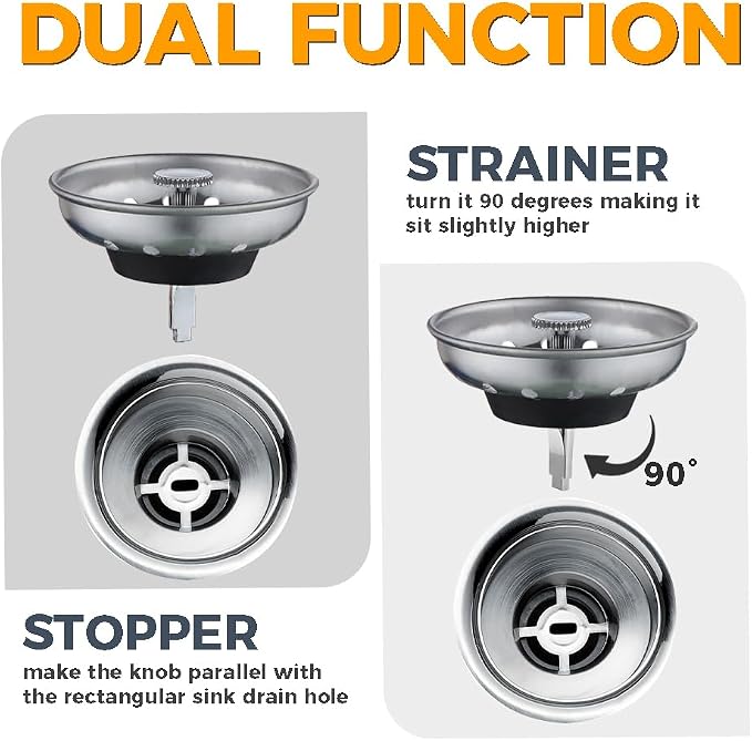 2 Pack - Kitchen Sink Strainer and Stopper Combo Basket Replacement - Image 4