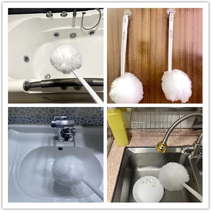 Bowl Brush Toilet Cleaning Brush Set Soft Polyester Head 15x5 inches White - Image 4