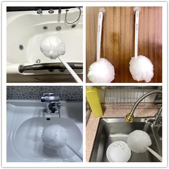 Bowl Brush Toilet Cleaning Brush Set Soft Polyester Head 15x5 inches White - Image 3