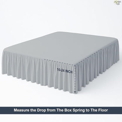 Cottington Lane Ruffled Bed Skirt Queen Size With Split Corner, Brushed Microfiber Hotel Quality Silver Grey Dust Ruffle, 21 Inch Drop Gathered Bedskirt, Soft and Stylish, Shrinkage and Fade Resistant