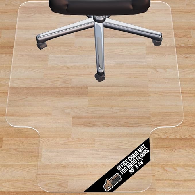 GORILLA GRIP Slip Resistant Office Chair Mat for Hardwood Floors, 36x48 Lip Smooth Glide Under Desk Hard Wood Floor Protector, Stay in Place Plastic Computer Mats for Rolling Office Chairs, Clear
