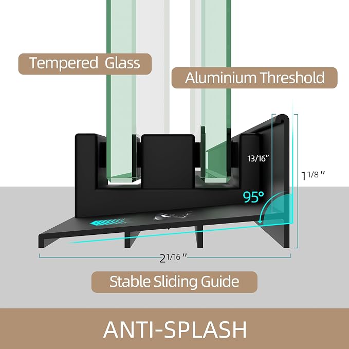 GETPRO Shower Door 44-48 in. W x 75 in. H Semi-Frameless Double Sliding Glass - Image 5