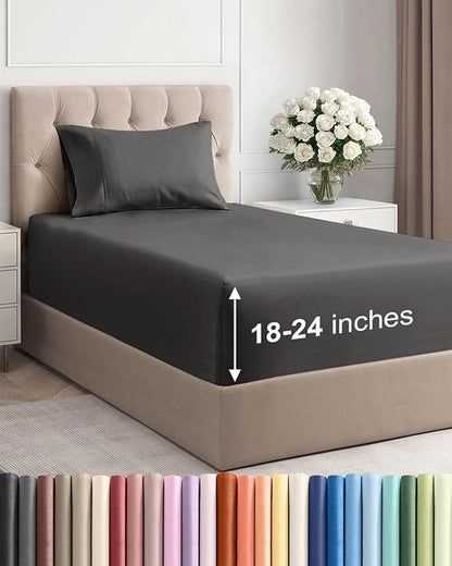 Extra Deep Pocket Twin XL Sheets - 3 Piece Breathable & Cooling Bed Sheets - Hotel Luxury Bed Sheet Set - Soft, Wrinkle Free & Comfy - Easily Fits Extra Deep Mattresses - Deep Pocket Charcoal Sheets