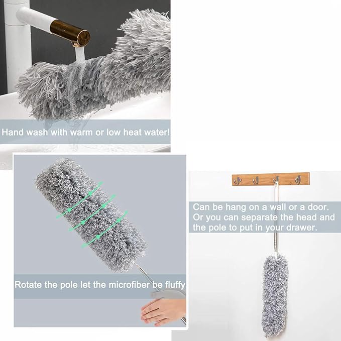 Microfiber Feather Duster with Extendable Pole, 30-100 inches Extra Long Cobweb - Image 4
