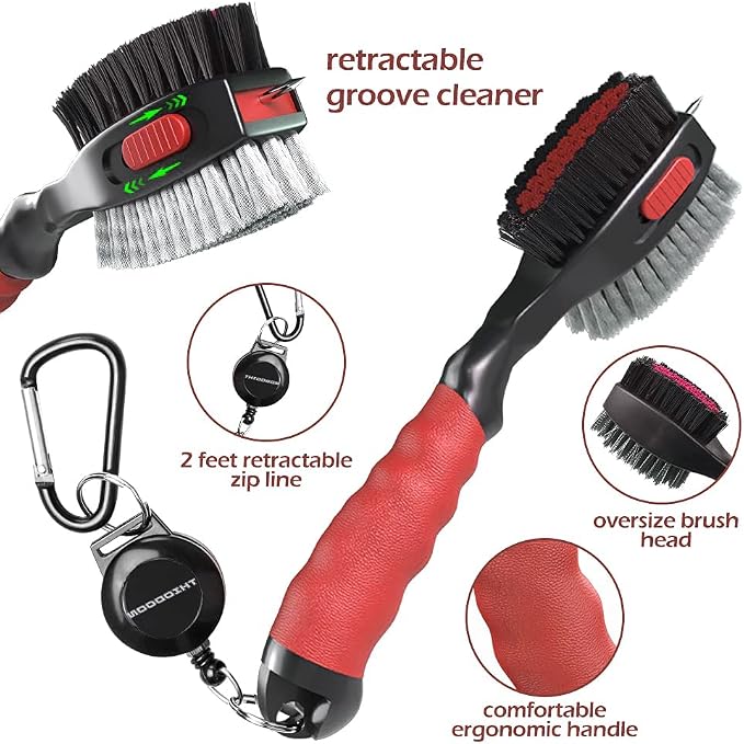 THIODOON 2 Pack Golf Club Brushes and Groove Cleaner 2 ft Retractable Zipline - Image 3