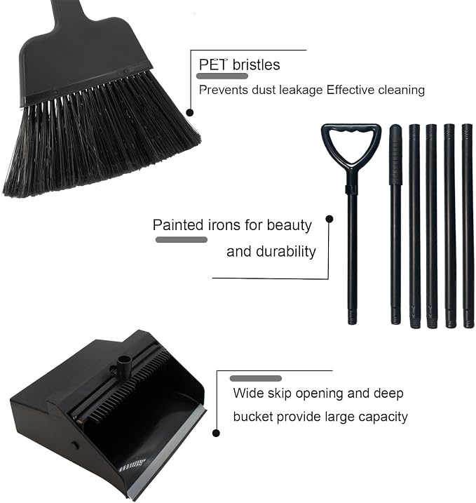 Broom with Dustpan Combo Set Outdoor Upright Dustpan and Broom Set with Long - Image 3