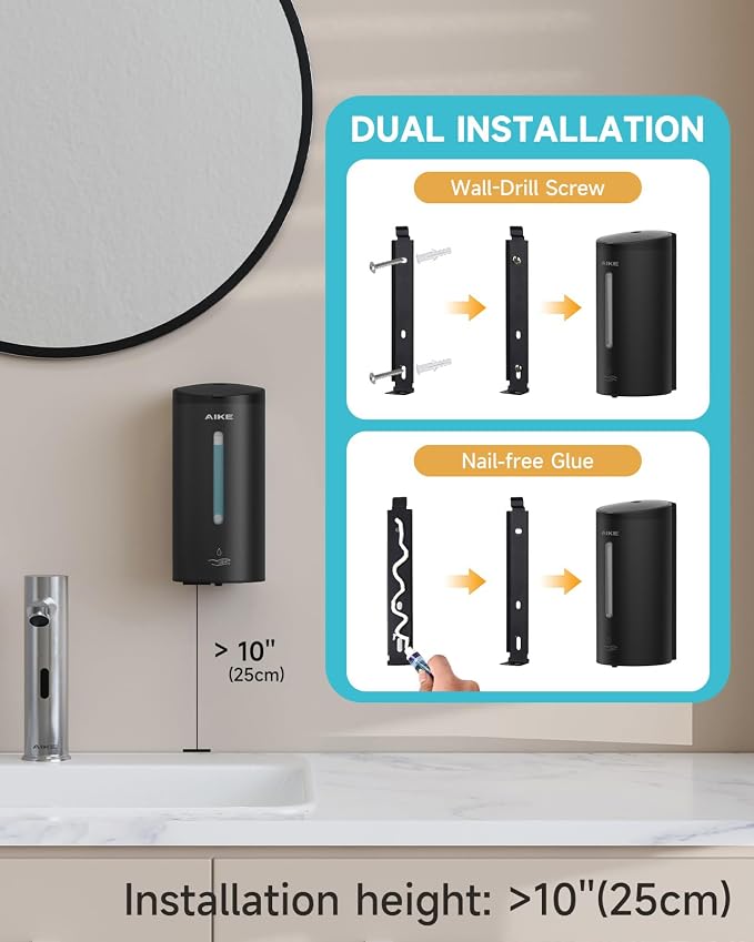 AIKE Automatic Wall Mount Liquid Soap Dispenser, Commercial Stainless Steel - Image 2