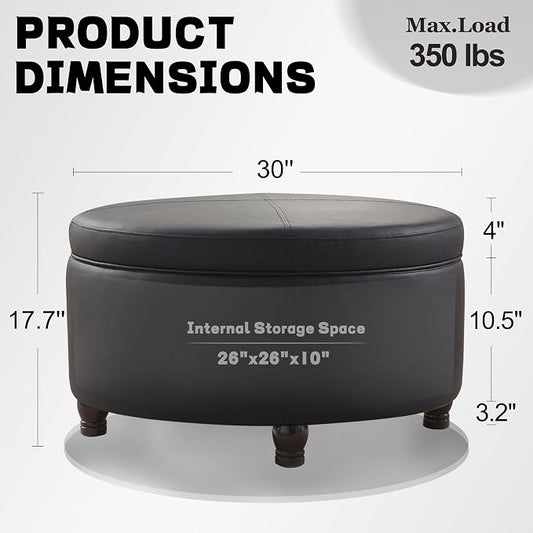 30-Inch Round Storage Ottoman, Modern Ottoman Coffee Table - Image 2