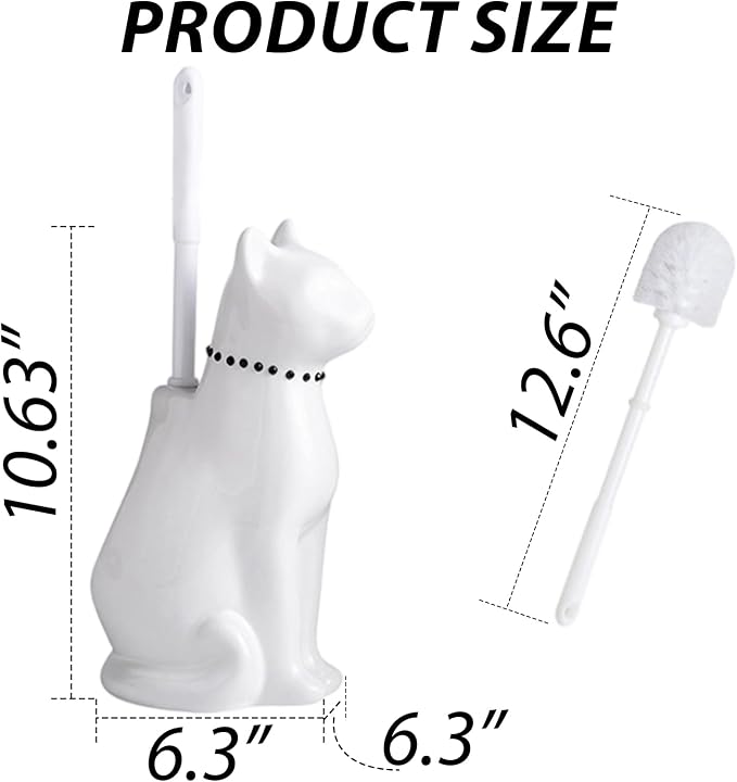 Comeon Ceramic Cat White/Black Toilet Brush and Holder Set, Plastic Handled - Image 3