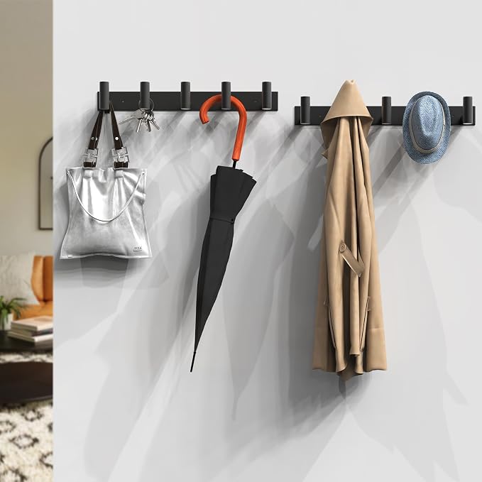 VAEHOLD Black Hat and Coat Wall Mount Rack 5 Hooks - Image 6