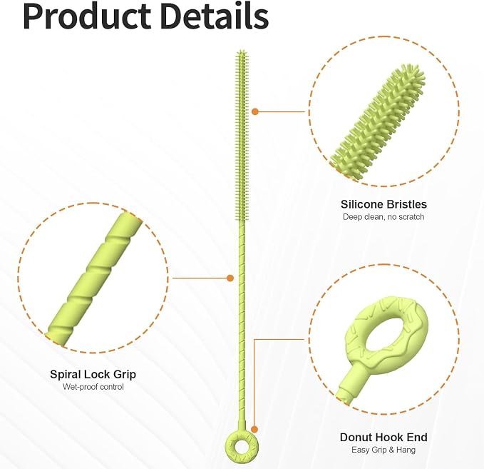 2Pcs Silicone Straw Cleaner Brush, Dual-Size Brushes, Clean - Image 3