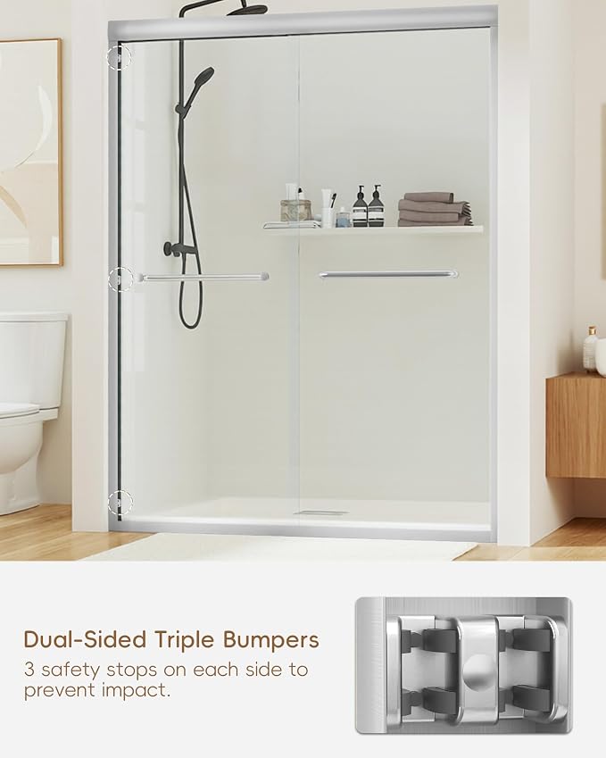 Shower Door 56-60'' W x 72'' H Semi-Frameless & Double Sliding, 1/4 inch - Image 7