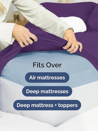 Extra Deep Pocket Full Sheets - 4 Piece Breathable & Cooling Bed Sheets - Hotel Luxury Bed Sheet Set - Soft, Wrinkle Free & Comfy - Easily Fits Extra Deep Mattresses - Deep Pocket Purple Sheets Set