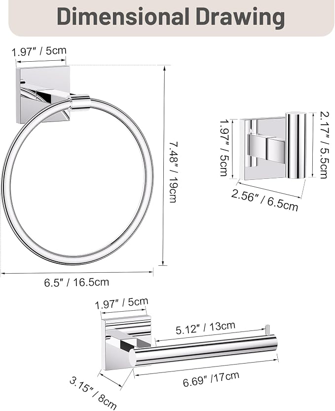 Towel Ring Set 4 Piece Bathroom Hardware Set Includes Towel Ring 2 Towel Hooks - Image 7