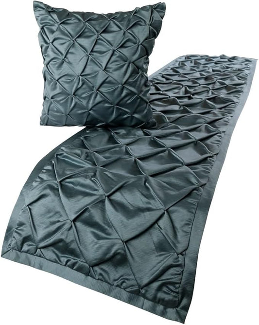 The HomeCentric Decorative Blue Full 68 x 18 inch Bed Runner Without Pillow Cover, Satin Pintucks Bed Scarf, Solid Color Modern - Satin Nights