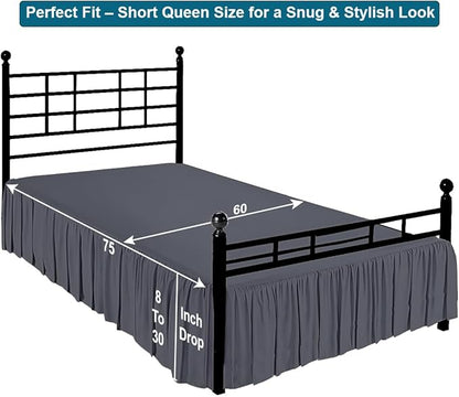 Shreem Linen Ruffled Bed Skirt with Split Corners, Gathered Style, 100% Microfiber, 30-Inch Drop, Dust Ruffle Bedskirt with Platform, Short Queen, Dark Grey