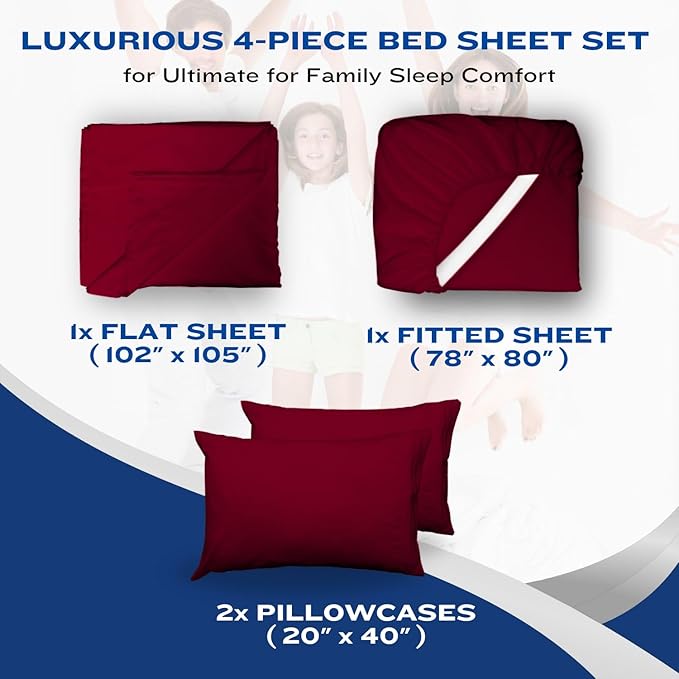 DREAMCARE California King Sheet Sets - Cooling Bed Sheets - 4pcs Set - up to 15" Deep Pocket Cal King Sheets - California King Sheets - Soft & Lasting 100% Brushed Polyester with Side Pocket -Burgundy