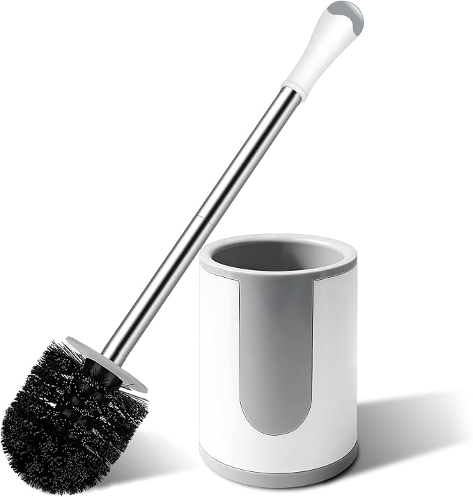 Toilet Brush, Compact Toilet Bowl Brush and Holder, Stainless Steel Handle by AONEZ