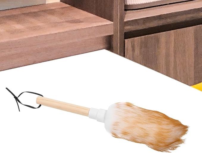 Lambswool Duster with Wooden Handle, Small White Reusable and Washable Home - Image 4