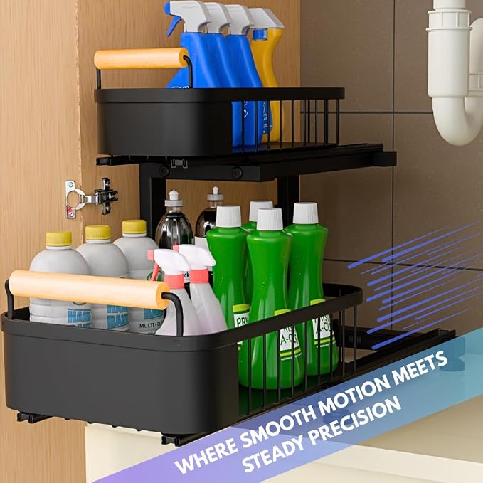 Premium Heavy Duty Carbon Steel Under Sink Organizer, 2 Tier Pull Out Cabinet - Image 8