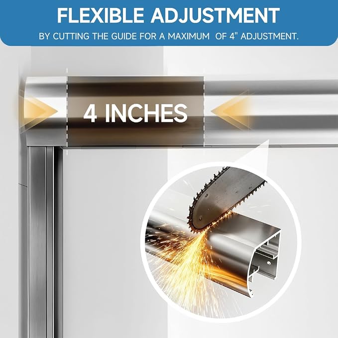 56-60" W x 57" H Semi-Frameless Bathtub Sliding Doors, 1/4" Tempered Glass - Image 4