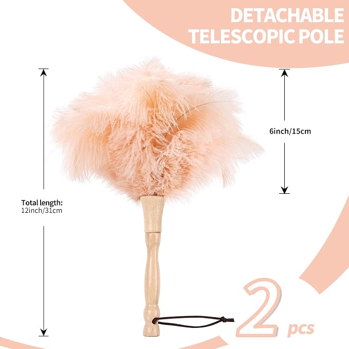 Ostrich Feather Duster 12 Inch Handheld Duster Supplies, Wooden Handle Feather - Image 2