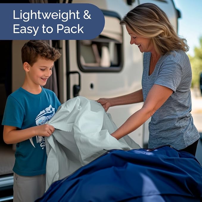 RV Short Queen Sheet Set 60 X 75 - 4 Piece RV Short Queen Bed Sheets - Soft, Breathable and Cooling - Designed for Bunks, Trailers & Campers - Fits 8” to 12" Mattress - Hotel Luxury Bedding - Ice Blue