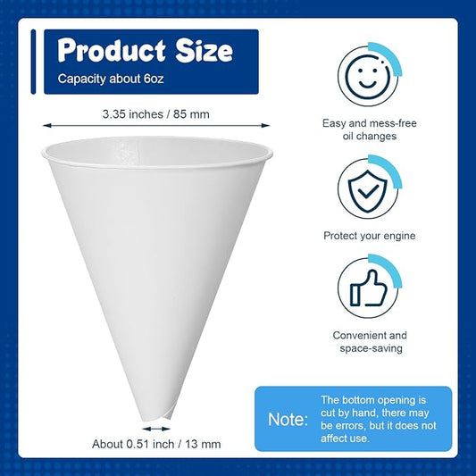 SiliFine 50 Pcs Paper Funnels for Motor Oil 6 oz Disposable Engine Oil Funnel - Image 2