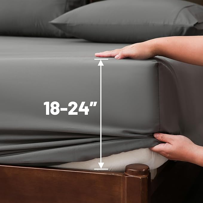 Extra Deep Pocket King Sheets 18-24 Inch 100% Egyptian Cotton 1000 Thread Count Sateen Weave Soft Breathable 4 Pieces（King，Dark Grey）