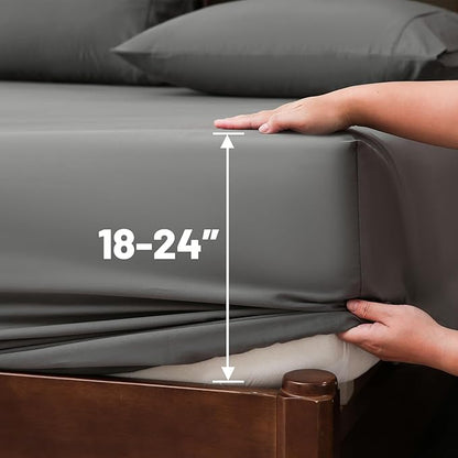 Extra Deep Pocket King Sheets 18-24 Inch 100% Egyptian Cotton 1000 Thread Count Sateen Weave Soft Breathable 4 Pieces（King，Dark Grey）