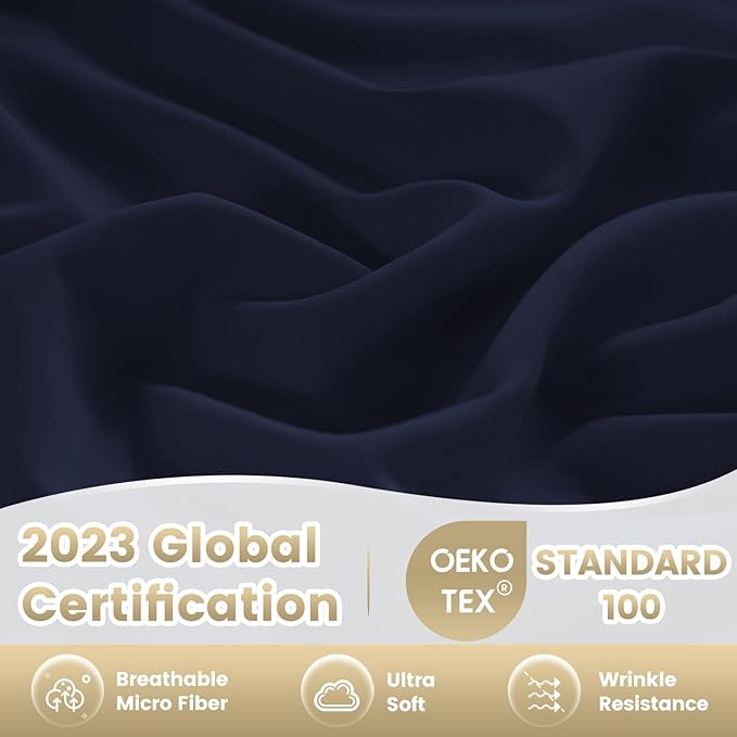 California King Sheet Set Deep Pocket - 4 Piece Silky Soft Breathable Bed Sheet & Pillowcase Set, Hotel Luxury Wrinkle Free Cooling Bedding Sheets Cal King Size, Dark Blue