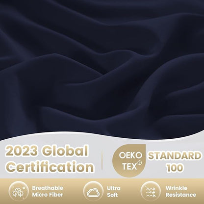 California King Sheet Set Deep Pocket - 4 Piece Silky Soft Breathable Bed Sheet & Pillowcase Set, Hotel Luxury Wrinkle Free Cooling Bedding Sheets Cal King Size, Dark Blue