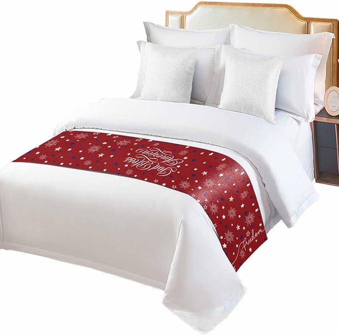 Independence Day Blue White Star Bed Runners for Bedroom Hotel,Decorative Bedding Scarf Freedom Celebration on Red Bed End Blanket Bedding Runner Scarves for Twin Size Bed,71x20in