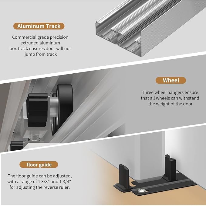 Heavy Duty Bypass Sliding Closet Door Track Hardware 96", 8 FT Aluminium Pocket - Image 2