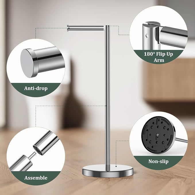 Chrome Toilet Paper Holder Stand, Freestanding Tissue Roll Holder - Image 7