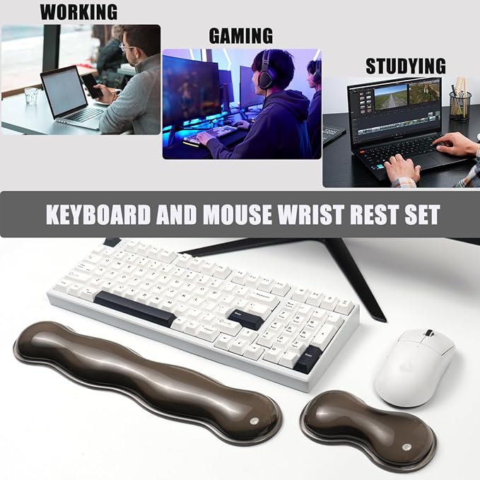 Ergonomic Silicone Gel Keyboard and Mouse Wrist Rest Set – Clear Wrist Rest - Image 2