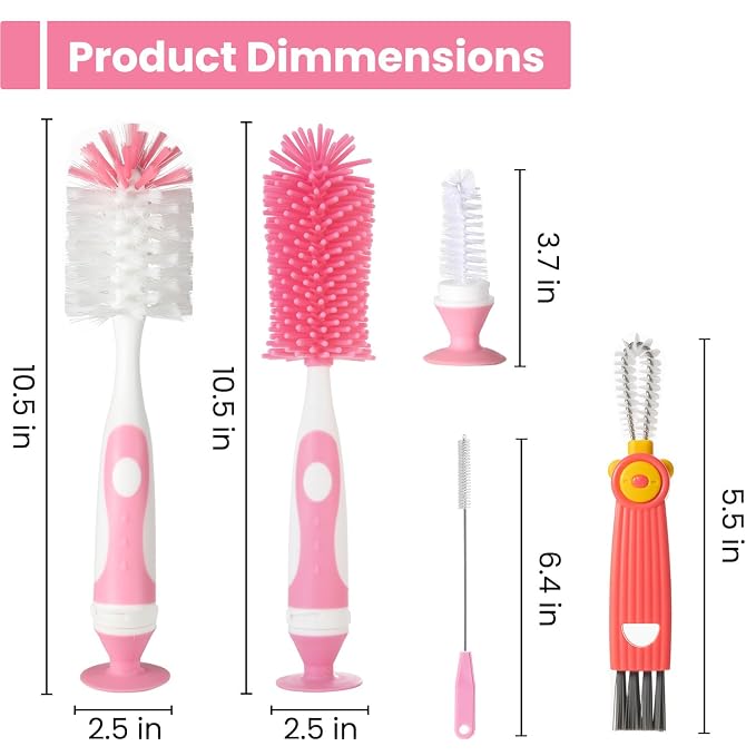 5-in-1 Baby Bottle Brush Set, Including Nylon and Silicone Bottle Brush - Image 2