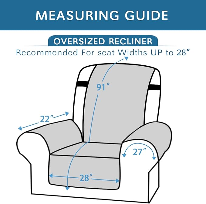 H.VERSAILTEX Reversible Quilted Recliner Covers Water Resistant Furniture Protector for Reclienr Chair with Elastic Straps for Pets Kids Sitting Width Up to 28"(Oversized Recliner, Navy/Beige)
