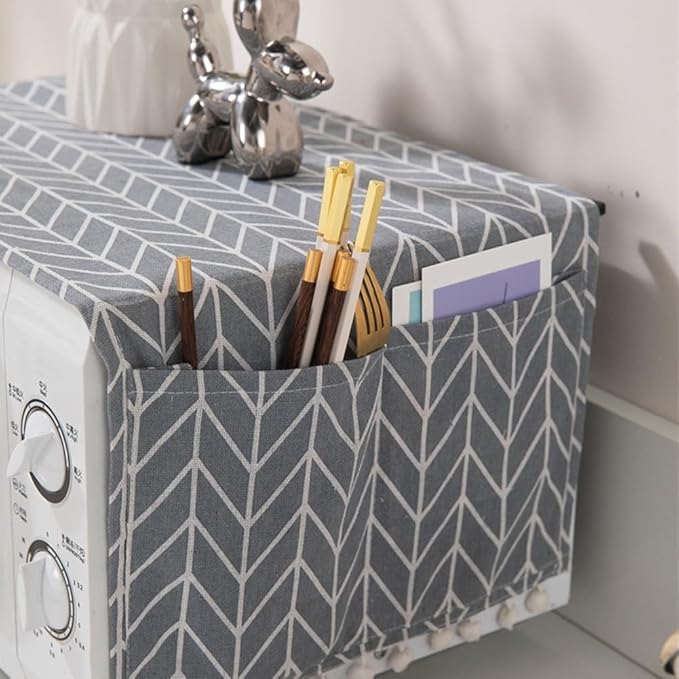 Microwave Oven Cover Dust Oil Proof Cotton Linen Waterproof Fabric Cloth Machine Protector Decorative Kitchen Appliance Cover 30 * 90cm Oven Cover Cloth Dust Cover(gray)