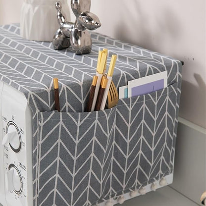 Microwave Oven Cover Dust Oil Proof Cotton Linen Waterproof Fabric Cloth Machine Protector Decorative Kitchen Appliance Cover 30 * 90cm Oven Cover Cloth Dust Cover(gray)