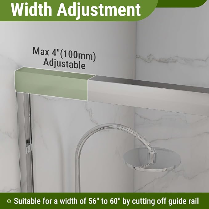 Tub Shower Door 56-60" W x 60" H, Polished Chrome Bathtub Door - Image 4