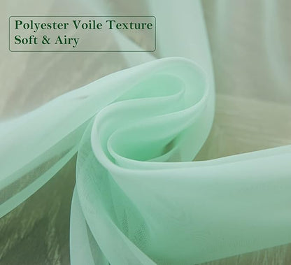 PI Short Sheer Curtains 45 inches Long with Ring Top,Cool Voile Sheer Window Curtain for Study/Farmhouse 2 Panels (W52XL45, Mint Green)