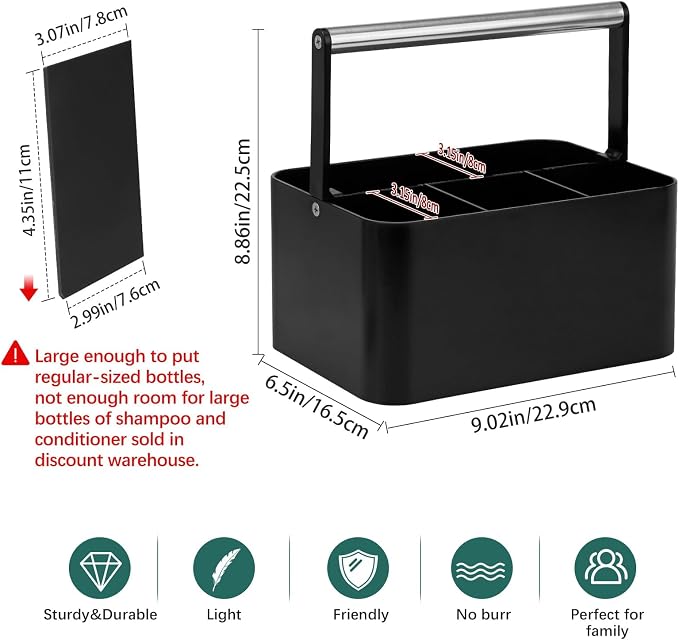 Black Shower Caddy Portable: Plastic Bathroom Caddy Countertop, Cleaning Caddy - Image 2