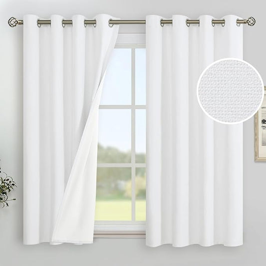 YoungsTex White Linen Blackout Curtains 45 Inch Length by YoungsTex