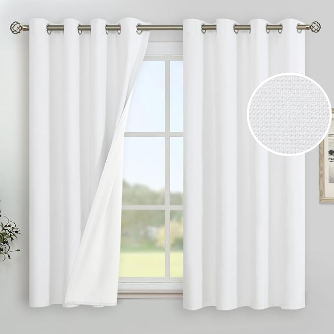 YoungsTex White Linen Blackout Curtains 54 Inch Length by YoungsTex