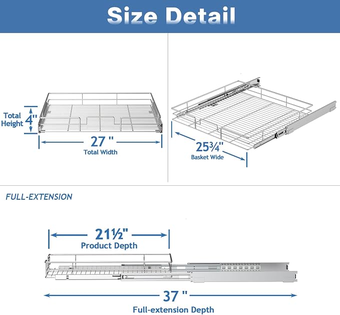 Pull Out Cabinet Organizer 27" W x 21½" D, Heavy Duty Cabinet Pull Out Shelves - Image 3
