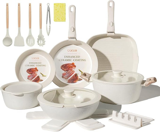 23Pcs Ceramic Cookware Set Non Stick Pots and Pans Set Non Toxic by COICUR