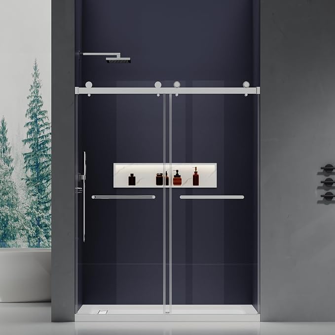 56-60 in. W x 76 in. H Double Sliding Frameless Shower Door, 5/16" Tempered by JONIVRAT