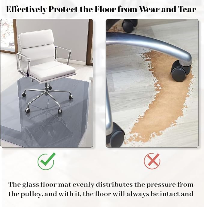 46" x 55" Glass Chair Mat, Heavy Duty Hard Tempered Glass Mat - Image 4