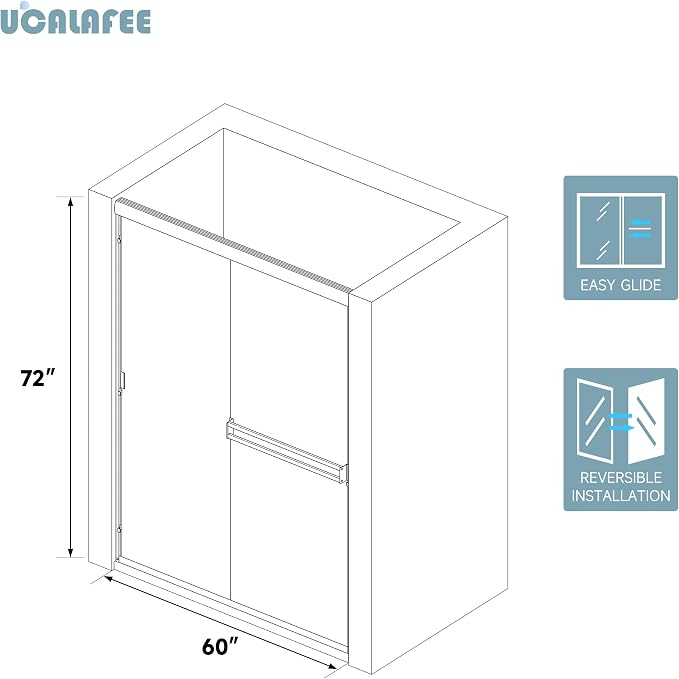 Shower Door 56-60 in. W x 72 in. H, UCALAFEE Semi-Frameless Double Sliding - Image 7